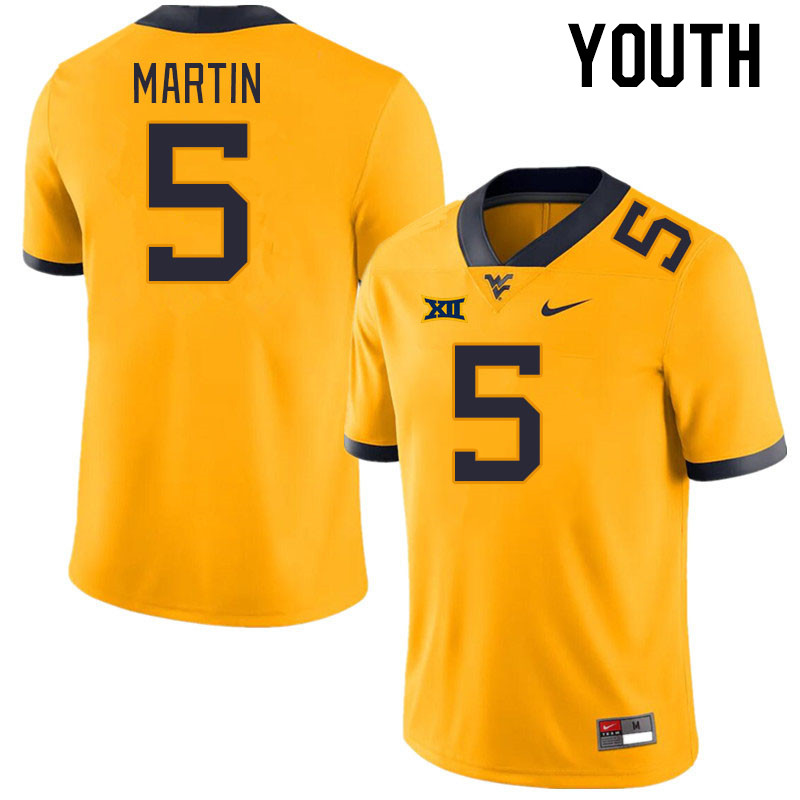 Youth #5 Sean Martin West Virginia Mountaineers College Football Jerseys Stitched Sale-Gold